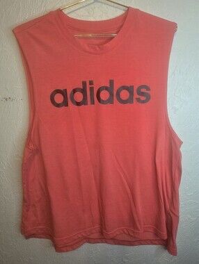 Adidas Sleeveless Muscle Tank Top Coral Pink Logo Activewear Large